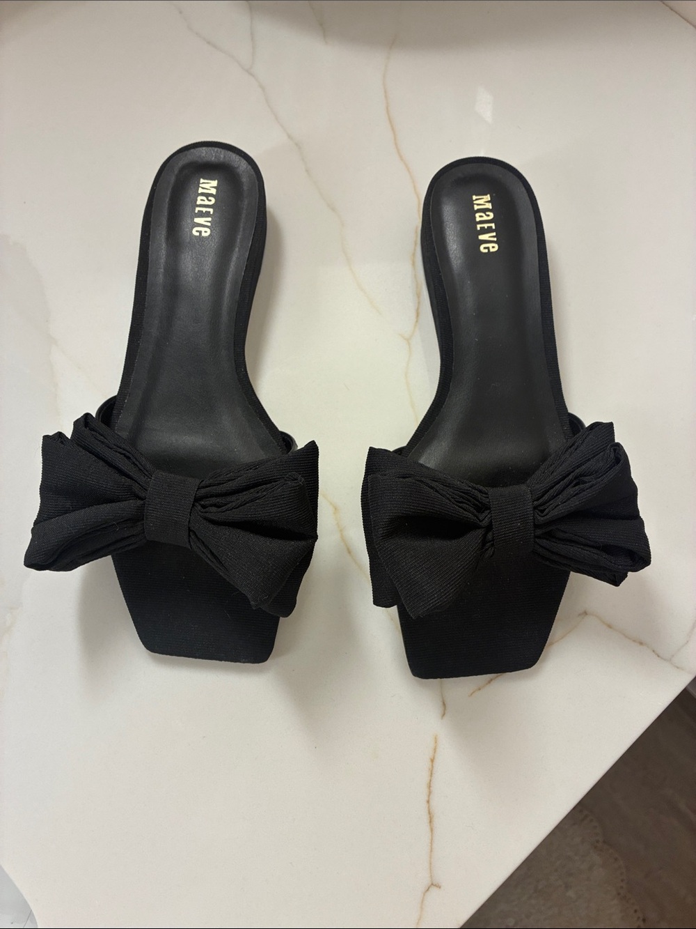 Anthropologie Maeve Black Bow Slide Flats
